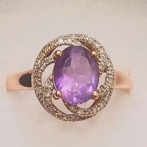 Rose Gold Amethyst and Diamond Ring, Size 8